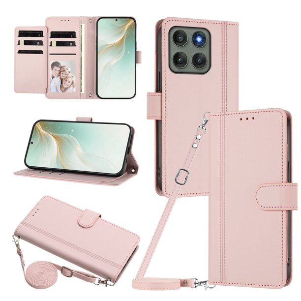 Funda Cartera para Motorola Edge 60 Pro con Bolsillo para Billetes, Rosa