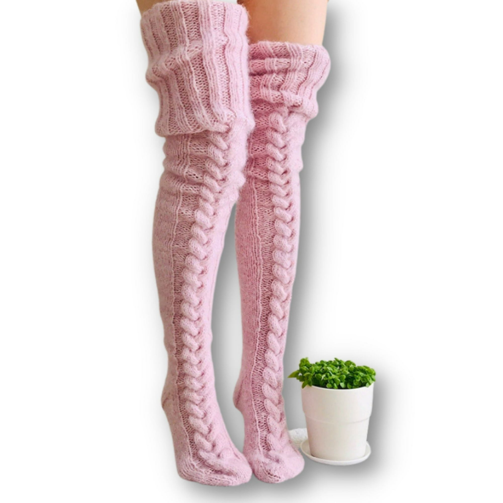 Wild Travel - Calcetas Invierno Tejidas Y Encima De La Rodilla Rosada