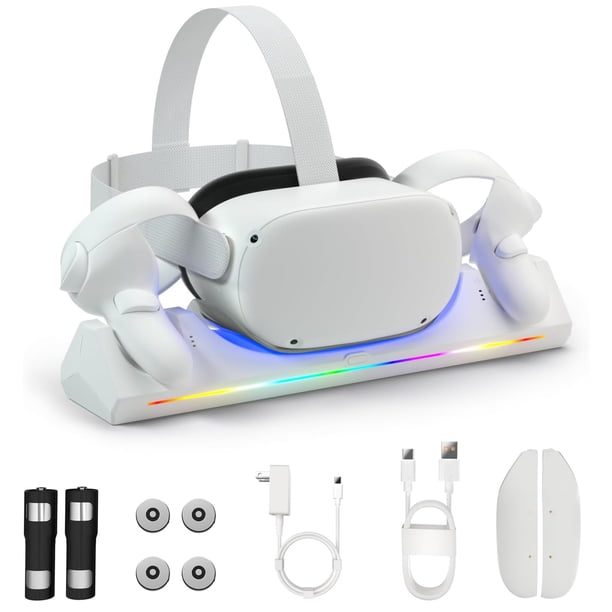 Dock de carga magnético para el visor VR Meta Quest 2 y controladores con 2 baterías recargables de 2100mAh, cargador y cable USB-C, con indicadores LED