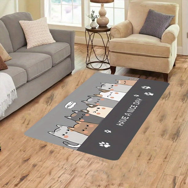 1pc, Cute Cat Oil-Proof Kitchen Floor Mat - Washable, Non-Slip, Absorbent, Long Area Rug for Living Room, Bedroom, Bathroom, and Carpet Home Decor
