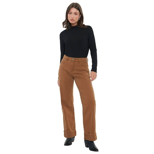 Jeans Mujer Straight Fit Full Lengh Café Corona