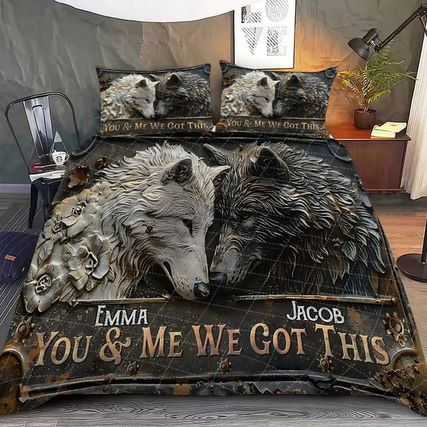 You & Me We Got This - Juego de edredón personalizado Lobo