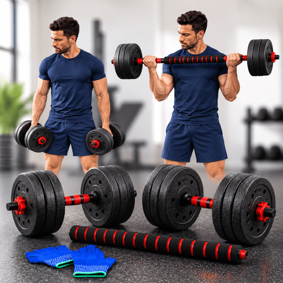 Set Mancuernas Y Barra Ajustable 20kg Pesas Para Ejercicio