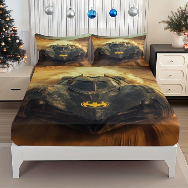Dark Knight Chariot Galloping Through Dust Fitted Sheet Set - A Protective Mattress Cover Featuring a Hero's Journey of Justice Ela