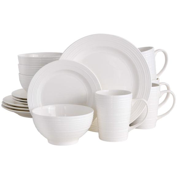Juego de vajilla Gibson Home Amelia Court de 16 piezas, color blanco