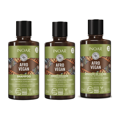 Pack Shampoo + Acondicionador + Activador De Rulos Afro Vegan 300 Ml C/U Inoar
