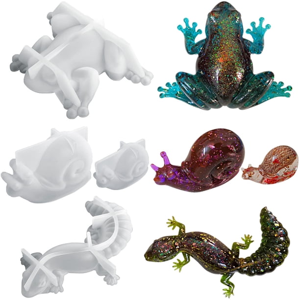 Voaesdk Juego de 4 moldes de silicona para resina con animales: lagarto, rana y caracol