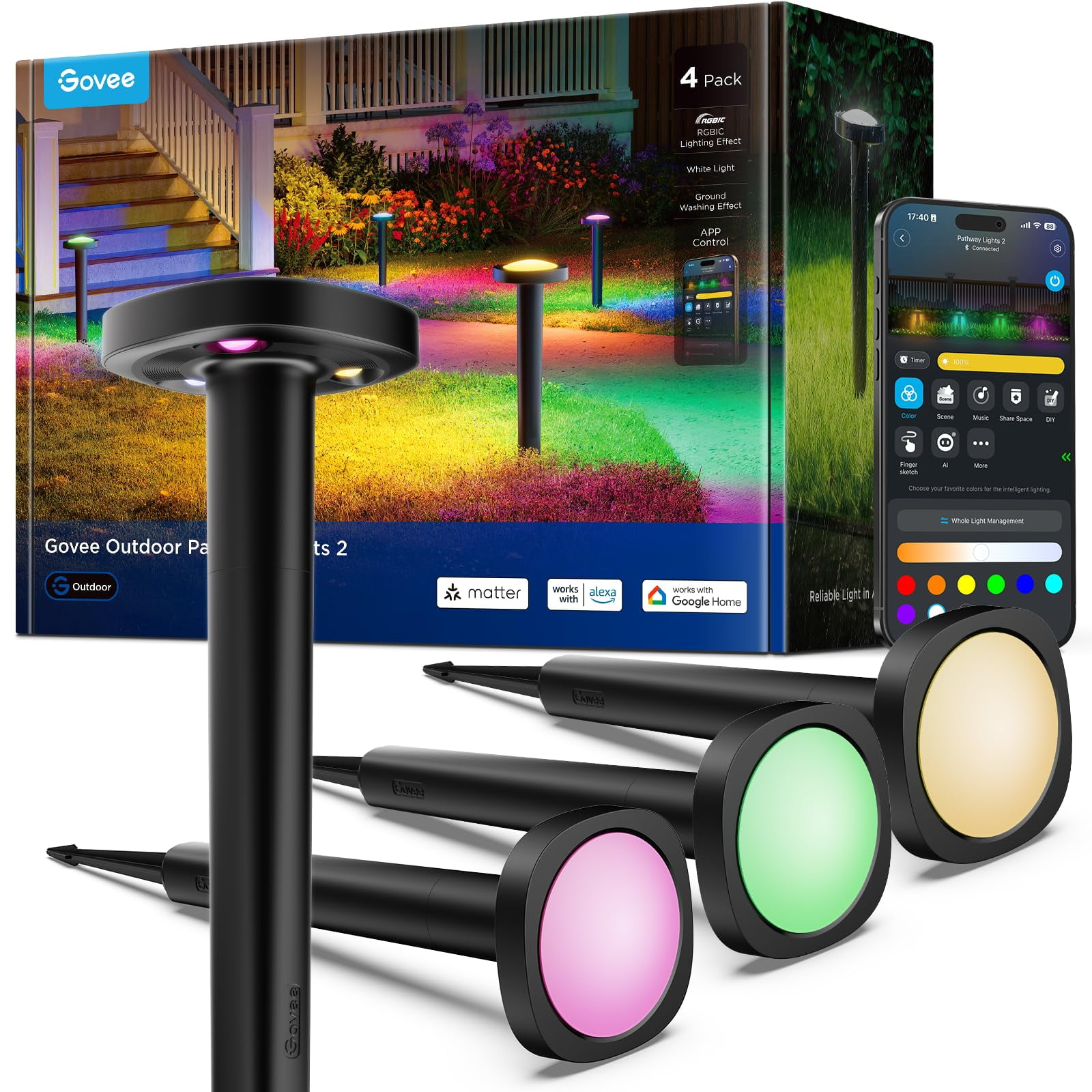 Luces De Sendero Para Exteriores Govee Paquete De 4 Ip66 Impermeables Rgb