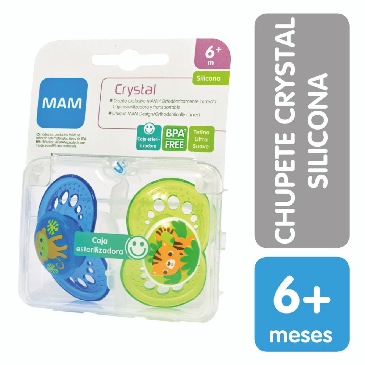 Chupete Crystal Mam Silicona 6+ Meses Display X2