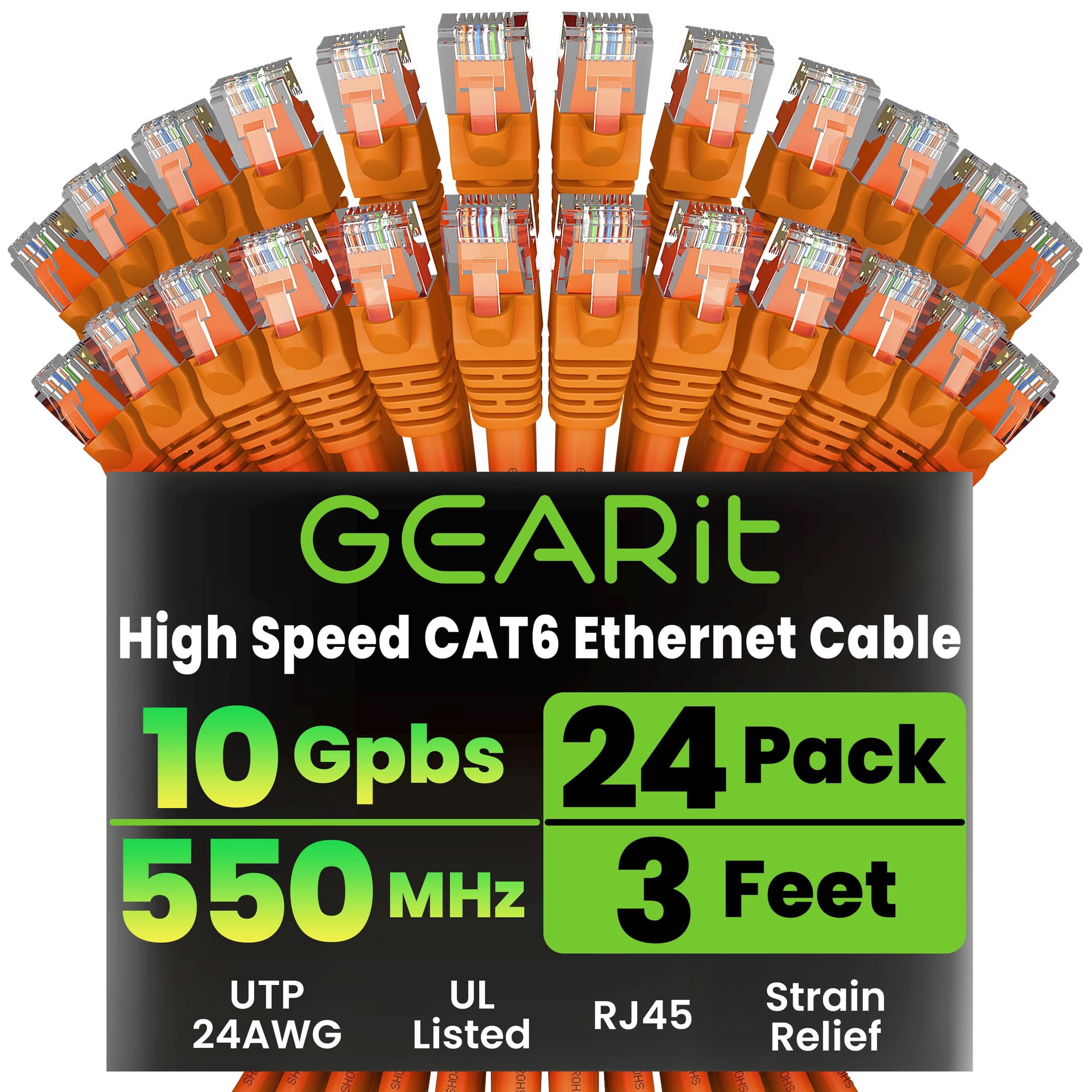Cable Ethernet Gearit Cat6 Paquete De 24 Unidades De 0.9 M Rj45 10 Gbps