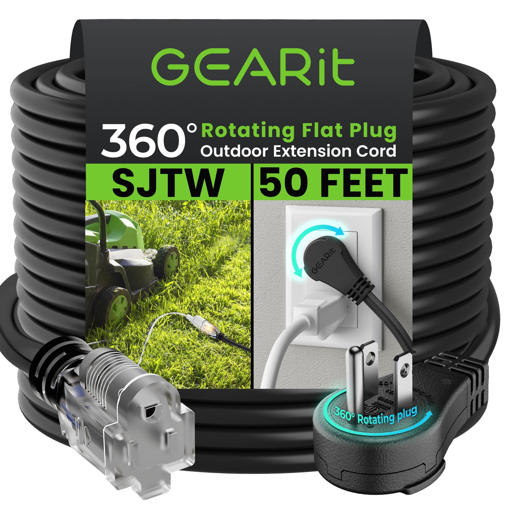 Cable De Alimentación Gearit 16/3 Awg 15m Con Enchufe Giratorio E Impermeable