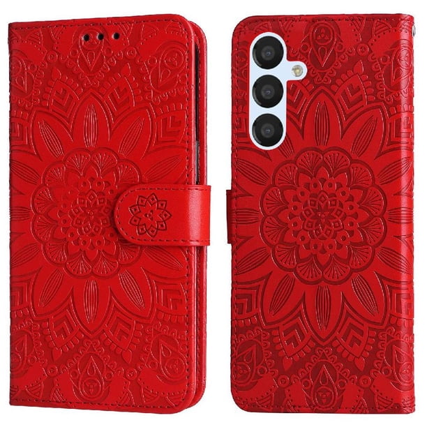 Funda tipo cartera FOXDOCK para Samsung Galaxy A54 5G , diseño girasol en relieve, cuero PU, cierre magnético, soporte y tarjetero