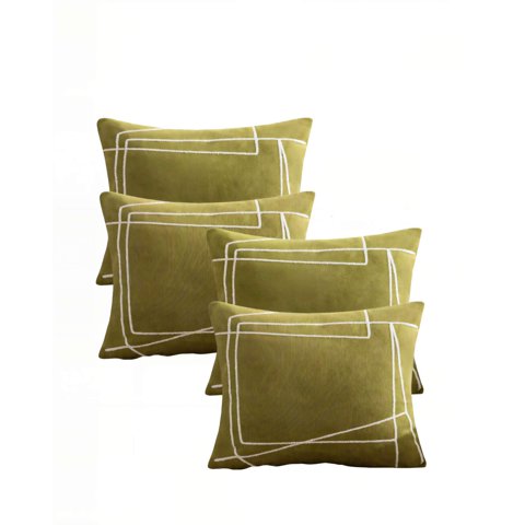 Genérico - Juego De 4 Fundas De Cojin 45Cmx45Cm Bordado De Linea Color Verde