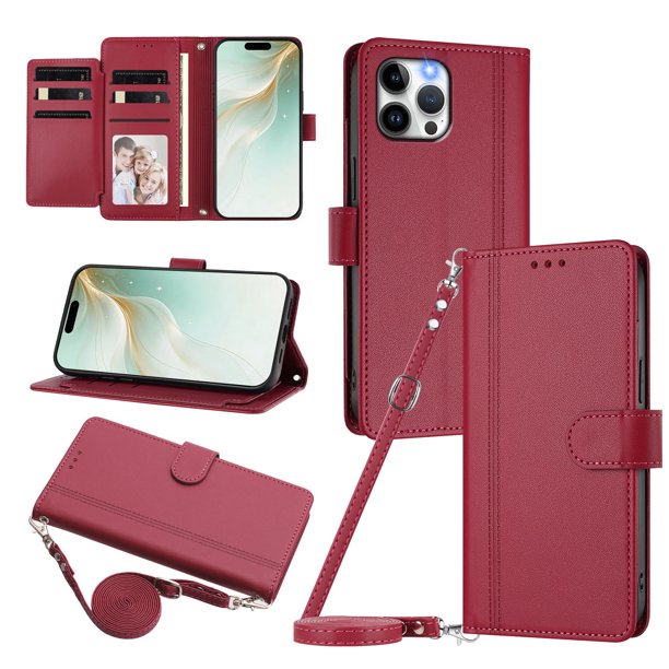 Funda Cartera para iPhone 12 Pro Max con Bolsillo para Billetes, Rojo