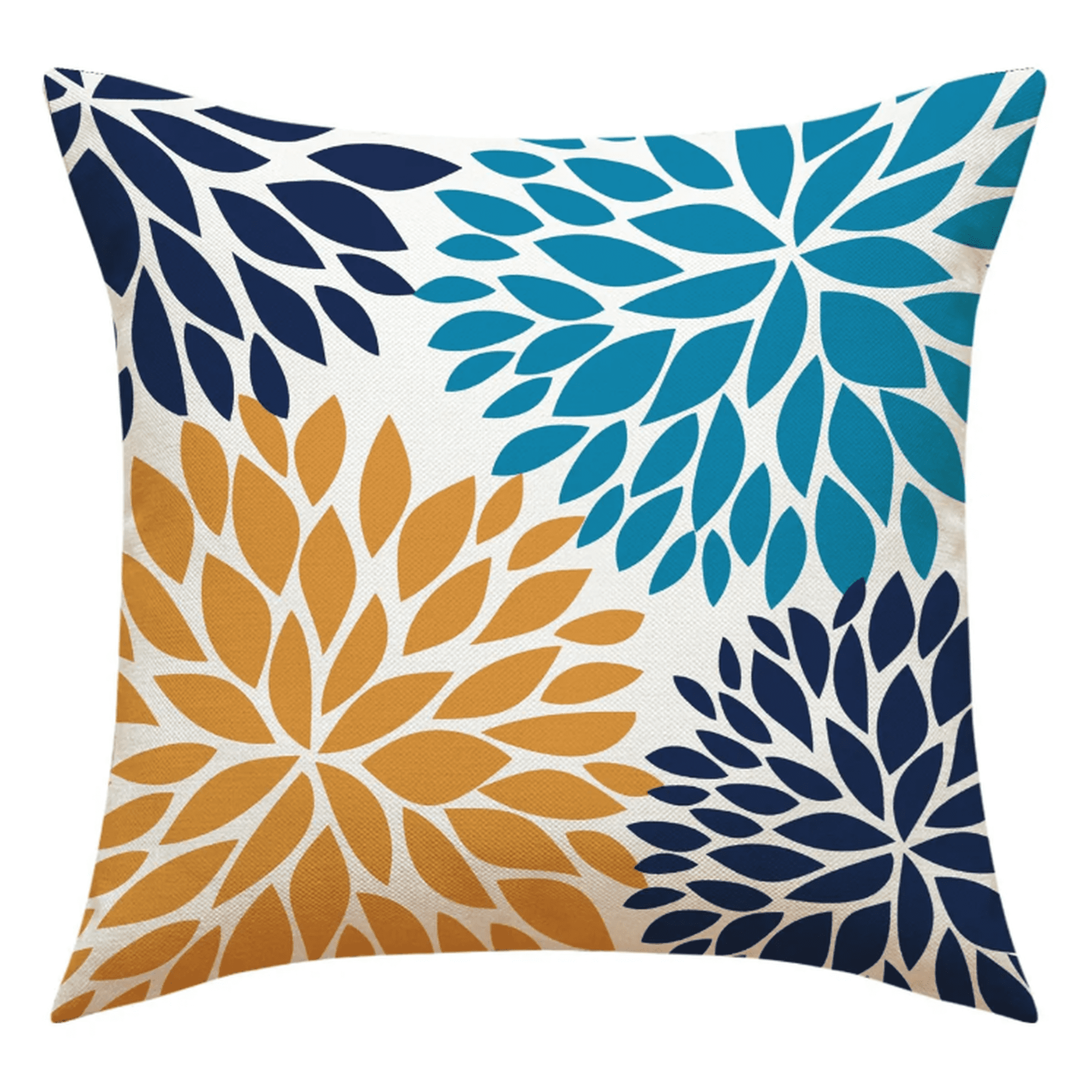 Hogarly - Funda De Cojín Decorativa Pétalos Azul Mostaza 45x45 Cm