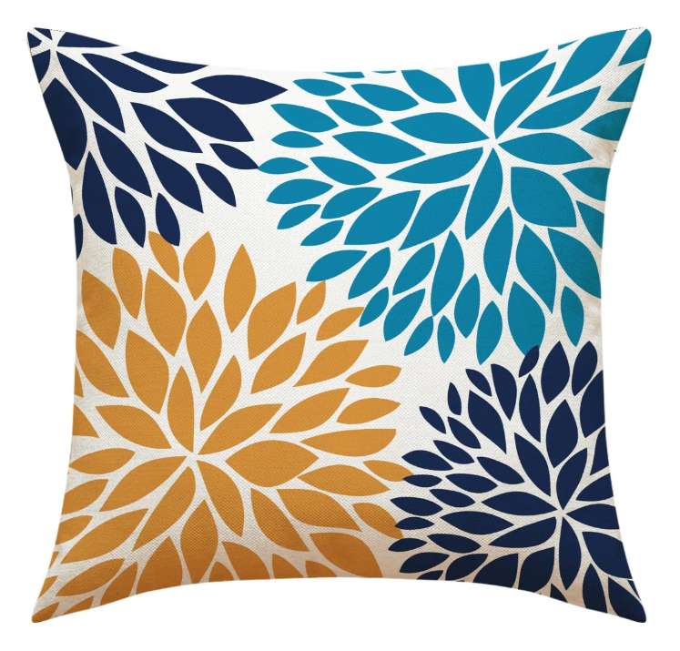 Hogarly - Funda De Cojín Decorativa Pétalos Azul Mostaza 45X45 Cm