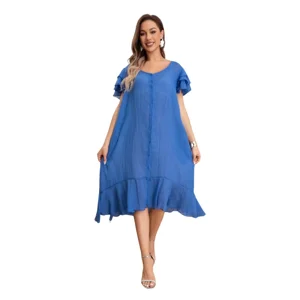 Likeshop - Vestido Largo Salida De Playa, Tipo Blusón Manga Corta 0049