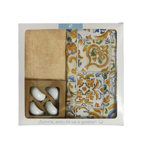 Decoexpress - Set De Textil Y Argollas Tiles - (Mantel, Caminito, Servilletas Y Argollas)