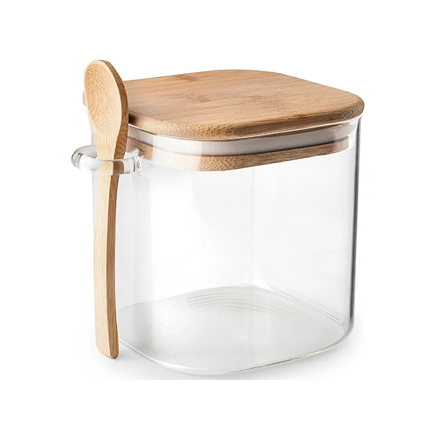 Disparo - Frasco Contenedor Vidrio 1100ml12cm Cuadrado Cuchara Bambú