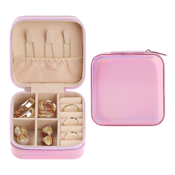 Caja de accesorios de viaje REGALWOVEN, organizador de accesorios portátil pequeño de cuero PU, soporte de exhibición de almacenamiento rosa