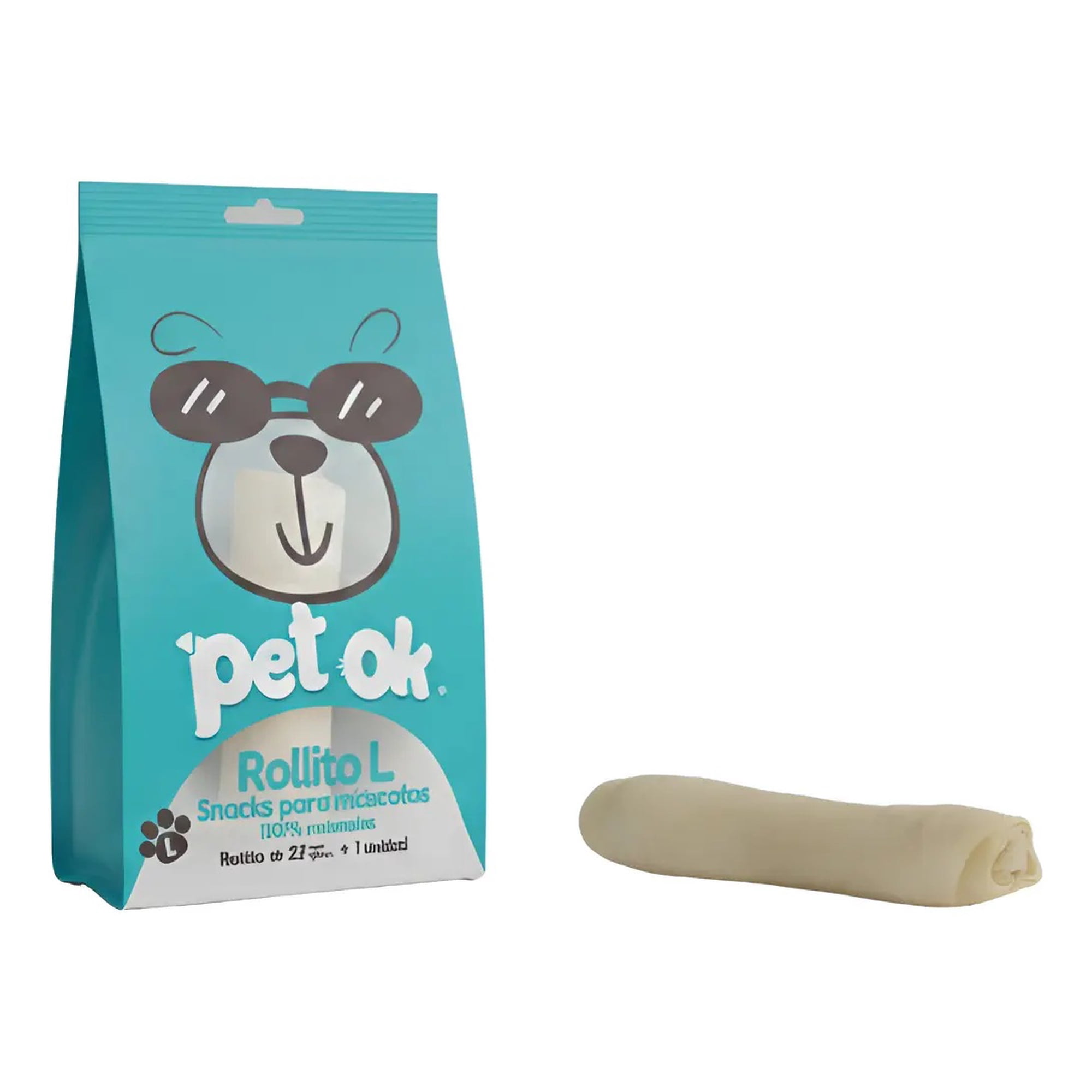Snack Golosina Premio Huesito Blanco Tipo Rollito Para Perro Grande (l) - Pet Ok X 1 Unidad
