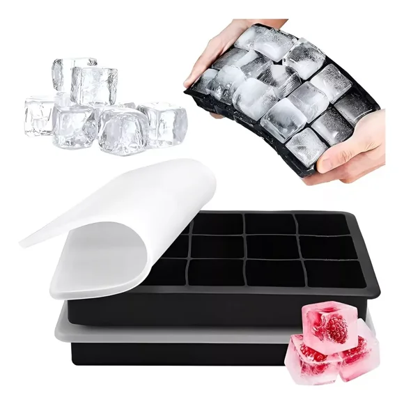 2 Cubetas Silicona Cubetera Silicona Cubetas Hielo Con tapa 15