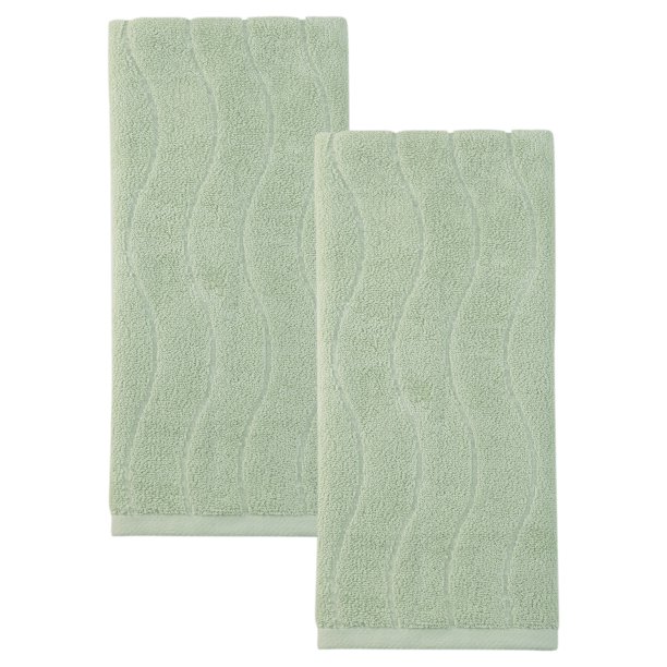 REGALWOVEN Paquete de 2 Toallas de Mano de Algodón para Baño, Ultra Suaves, Altamente Absorbentes, de Secado Rápido, Patrón de Onda Decorativa para Hotel, Spa, Gimnasio Verde 29" x 13"