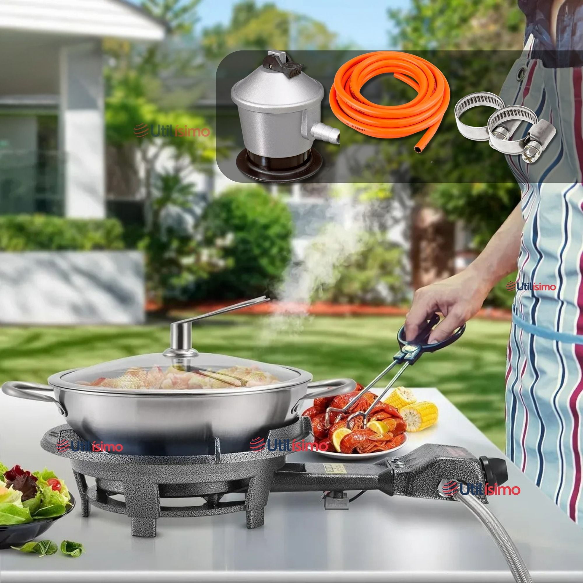 Line - Cocina Fogón A Gas1 Plato Cocinilla Camping+kit Instalación