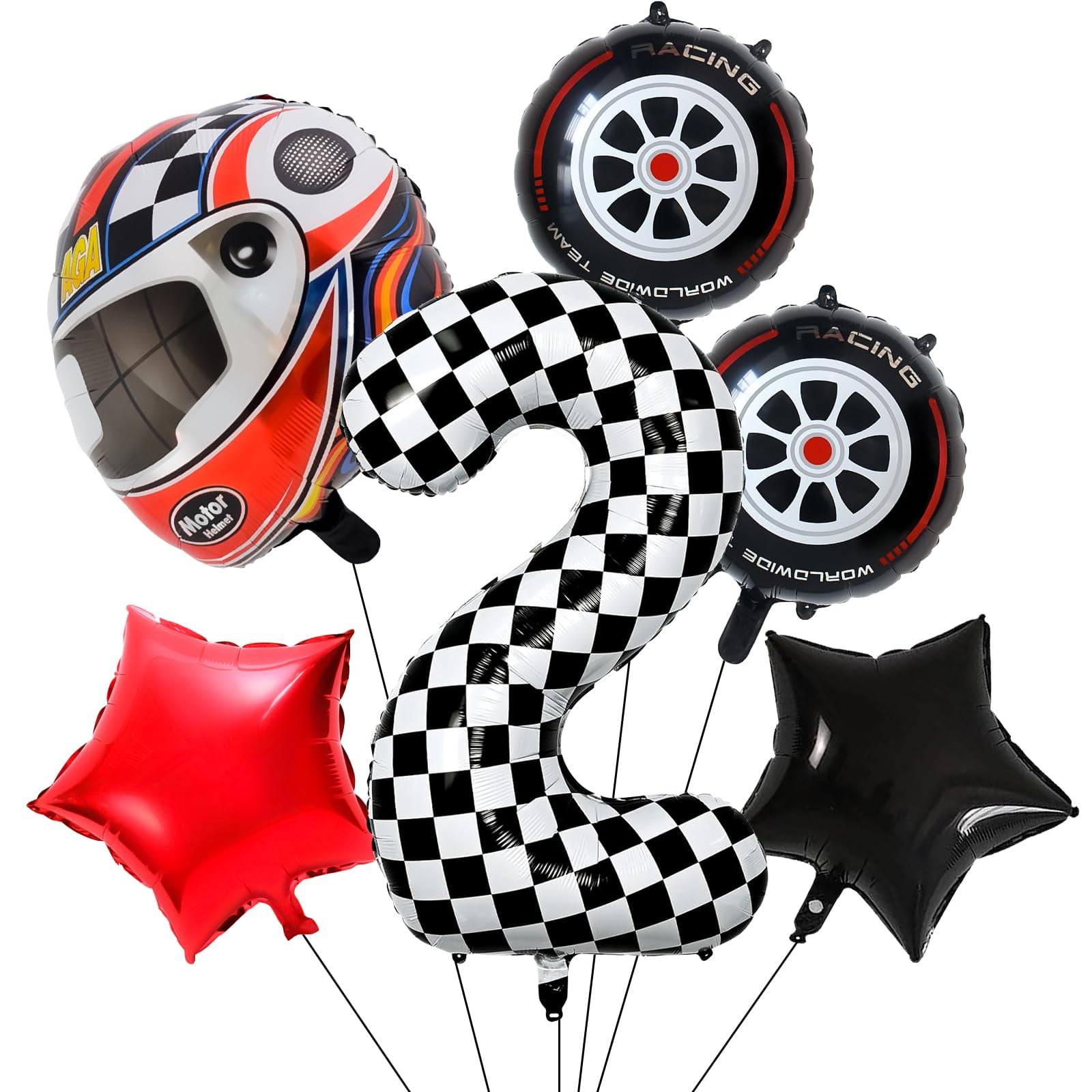 Decmied - Set De Decoración Con Globos A Cuadros Para Fiesta Temática De 2 Coches De Carreras