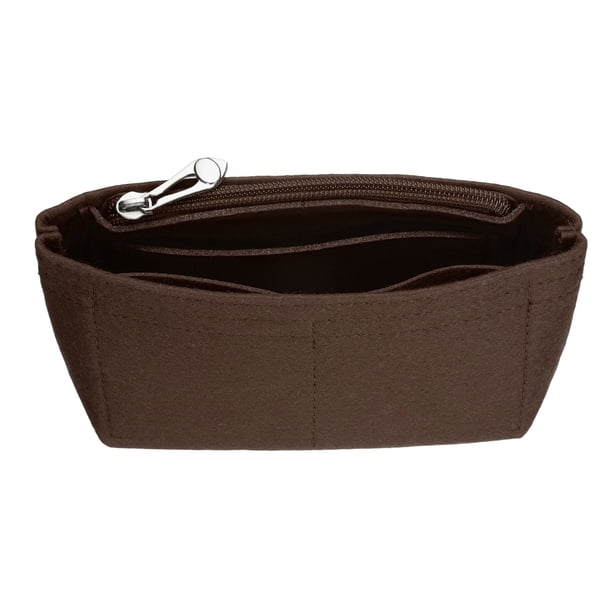 Uxcell Organizador de Bolso, Mini Organizador de Bolso de Mano de Fieltro Pequeño Almacenamiento y Acabado de Bolsa Interior con Cremallera para Mochilas Elegantes, Bolsos de Hombro, Marrón