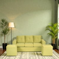 Muebles Altiro - Living Emanuel 3 Cuerpos Y 2 Poufs - Tela Felpa Verde Pistacho
