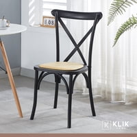 Klik Muebles - Comedor Mesa Redonda De Vidrio Cross 120Cm + 5 Silla Crossback Madera Rattan Negra