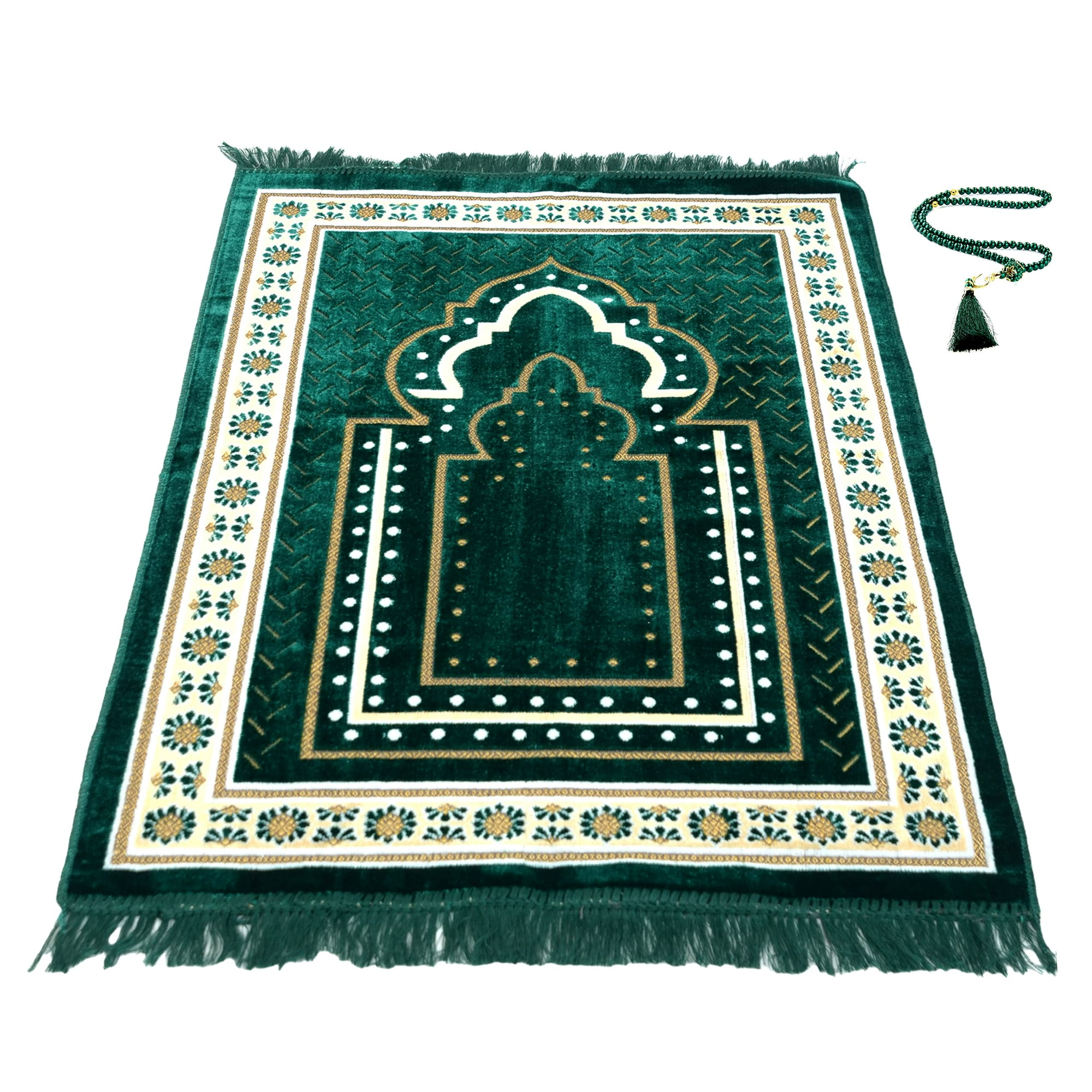 Genérico - Alfombra De Oración Islámica, Gruesa Y Suave, De Terciopelo Musulmán, Verde