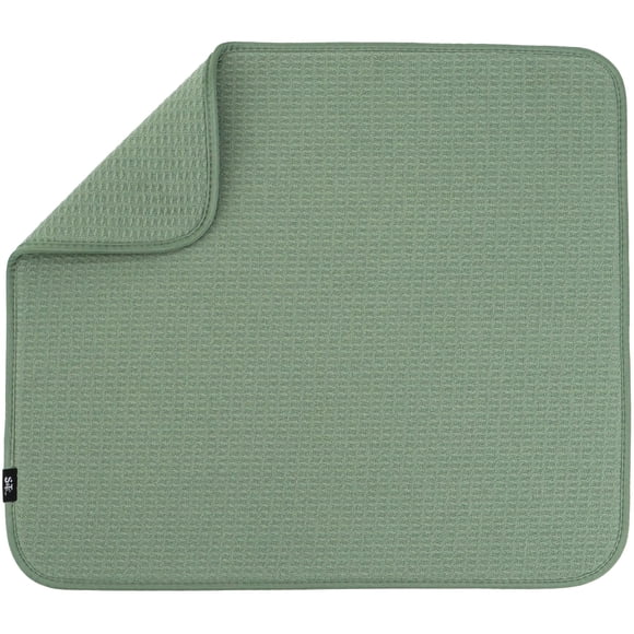 Alfombrilla para secar platos S&T INC. Microfibra absorbente, 40 x 45 cm, color verde salvia