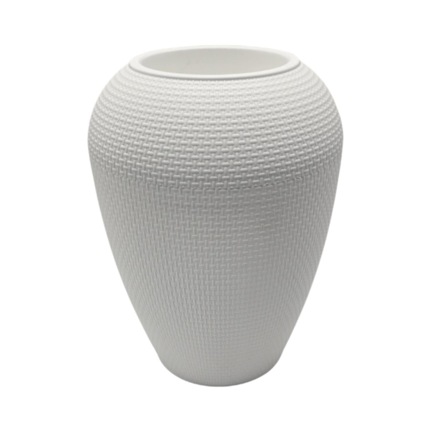 Fliperex - Macetero Plastico Redondo Ovalado Moderno Con Textura M Blanco