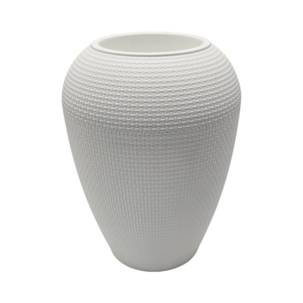 Macetero Plastico Redondo Ovalado Moderno Con Textura M blanco