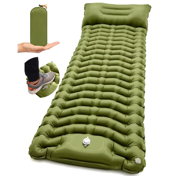 Colchoneta inflable para camping HAWAJOK con almohada, 10 cm, color oliva