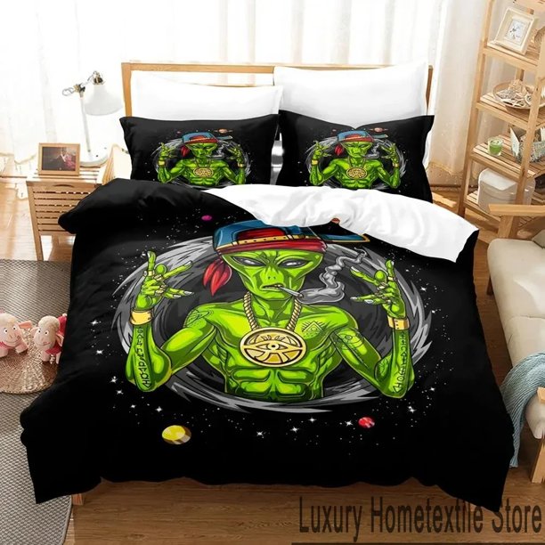 Alien Gangster Bedding Set Duvet Cover Bed Set Quilt Cover Pillowcase Comforter Size Boys Adult Bedding Set Bed Sheets