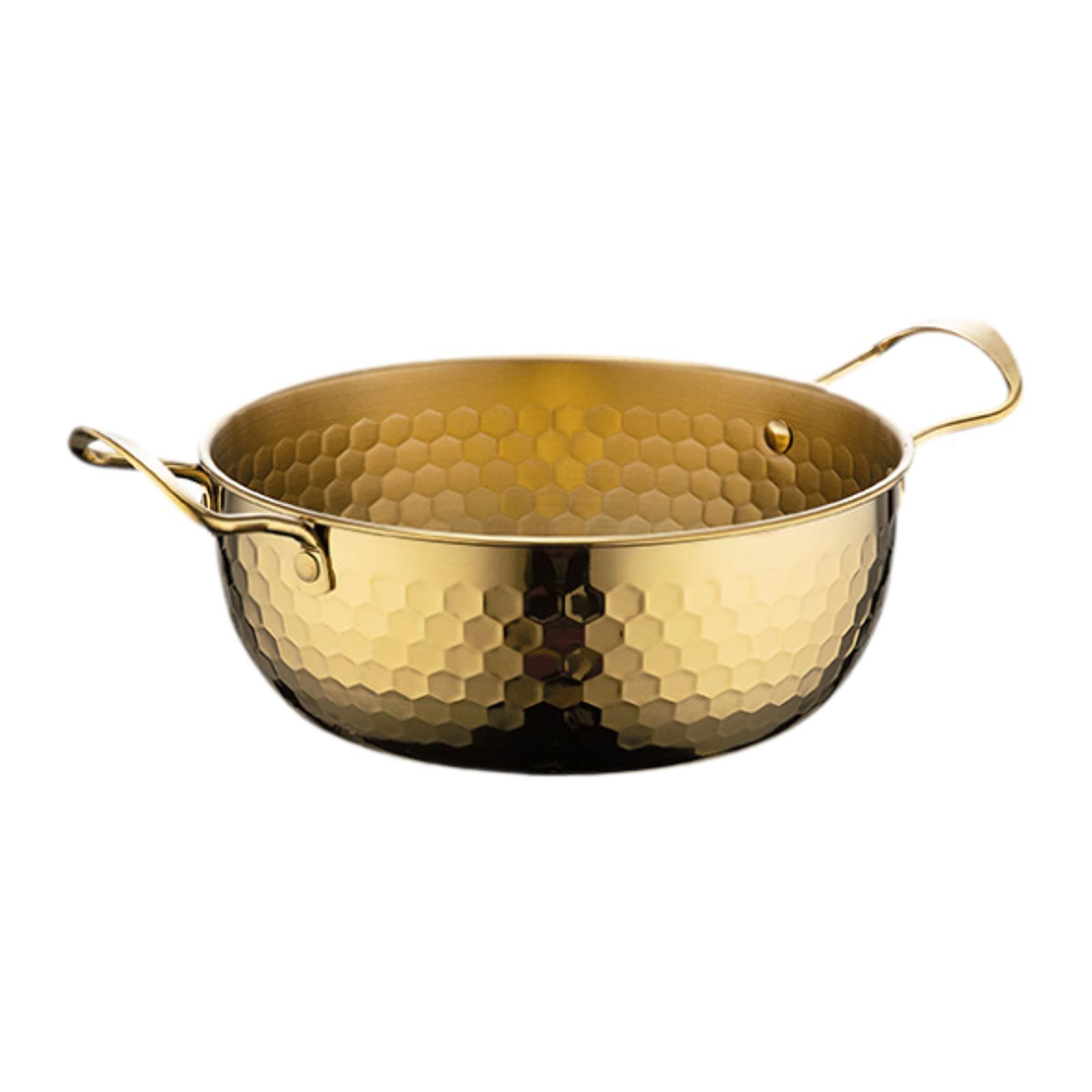 Magideal - Olla Coreana Para Ramen, Fideos Instantáneos, Sartén De Calentamiento Rápido, Ollas Secas, Olla De Doble Oreja Para Mariscos, Olla De Acero Inoxidable Oro 22Cm