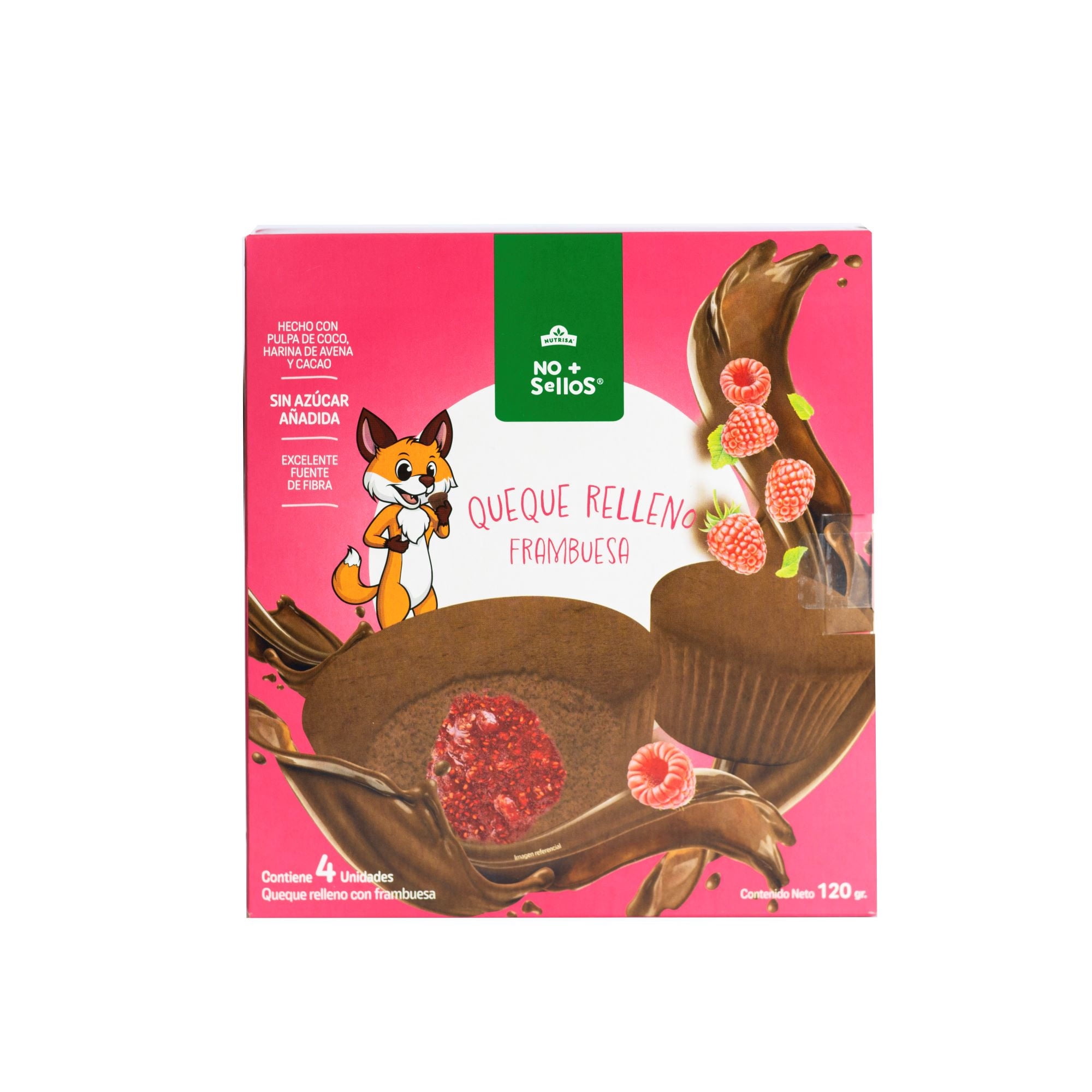 Queque Relleno Frambuesa 120 g No + Sellos