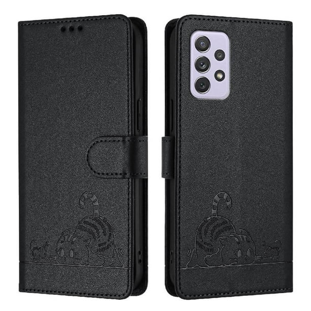 Funda tipo cartera FOXDOCK para Samsung Galaxy A73 5G con soporte, ranuras, RFID, diseño de gato