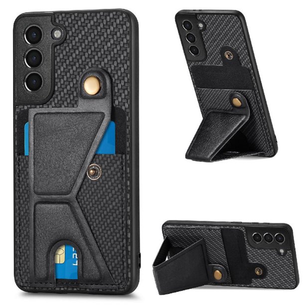 Funda Resistente para Samsung Galaxy S21 con Tarjetero y Soporte, Diseño Magnético Negro