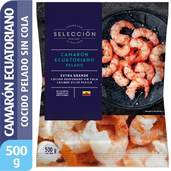 Camarón Ecuatoriano Extra Grande Pelado sin Cola Desvenado Cocido, 500 g