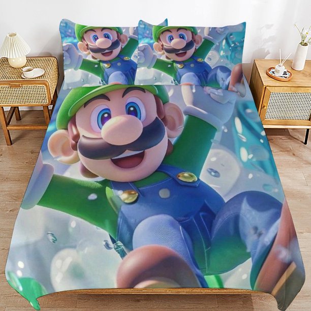 Super Mario 3-Piece Comforter Set for Bedroom Super Mario Bedding Set for Kids Adults Soft Microfiber Duvet Cover Set with Zipper Closure