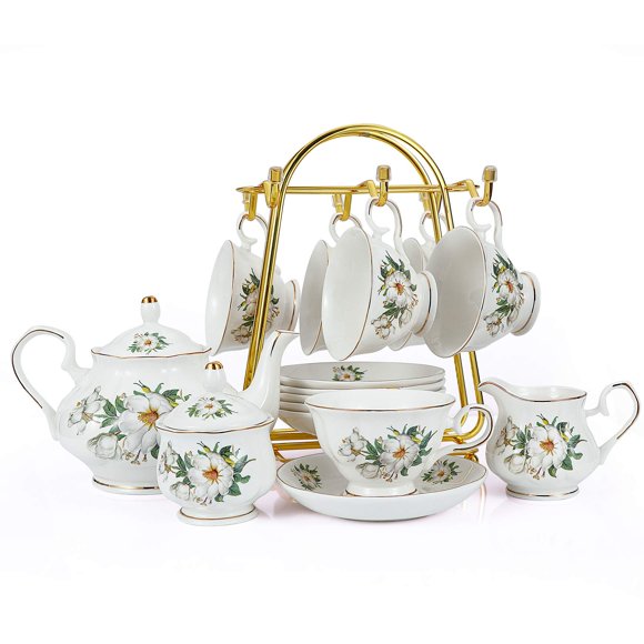 Set de té CHENP.HMC Juego de tazas de té de cerámica de porcelana de 22 piezas