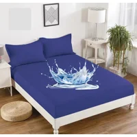 Casadeliacl - Cubre Colchón Impermeable 200X180 Cm - Protector Azul Liso 2.5 Plazas