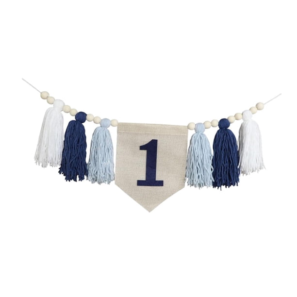 1 Banner de cumpleaños para silla alta, silla alta, niños, niños, niños, decoración de la habitación para niños de 1 año, banner de cumpleaños del pri azul