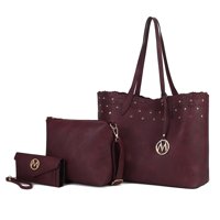 Set De 3 Piezas Para Mujer, Mkf Collection, Bolso Tote De Compras, Bolso Crossbody, Y Cartera - Mariahna, Cuero Vegano - Borgoña