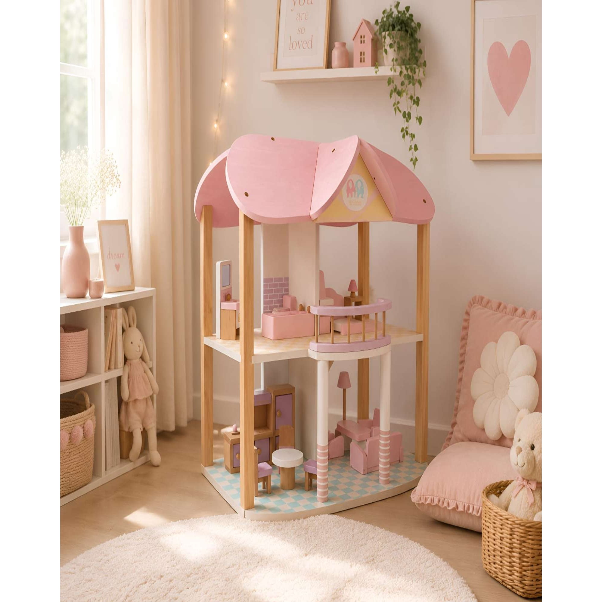Myl Todo Hogar - Casa De Muñecas De Madera Con Muebles - Set De Juego Infantil