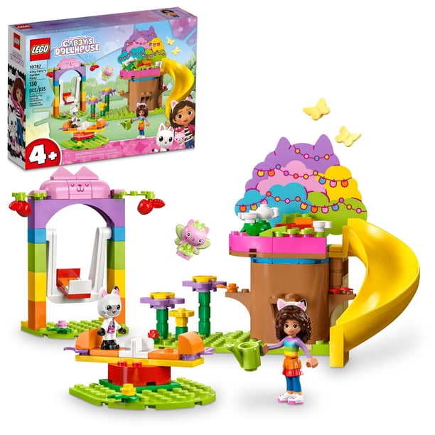 Juguete de construcción LEGO Gabby's Dollhouse Kitty Fairy's Garden Party 10787 con casa en el árbol, columpio, tobogán y carrusel
